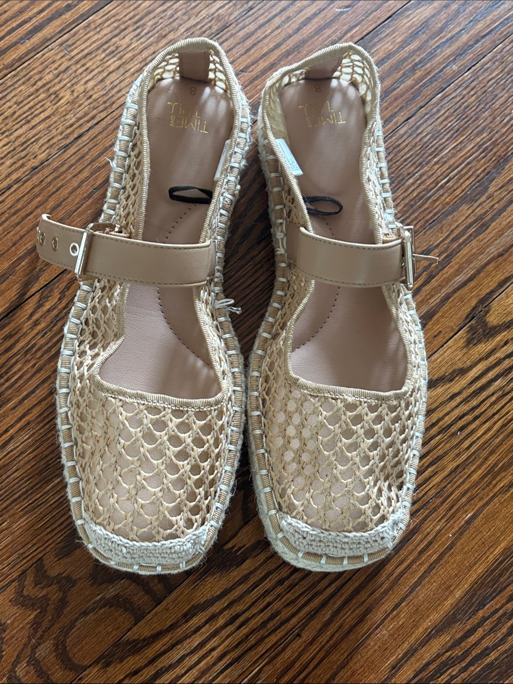 Time and Tru Beige Woven Mary Jane Mules